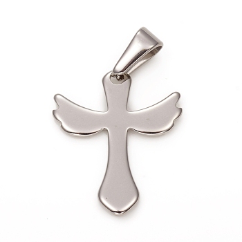 304 Stainless Steel Pendants, Cross, Stainless Steel Color, 23x19.5x1.5mm, Hole: 3x6.5mm