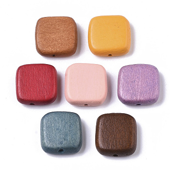 Painted Natural Wood Beads, Square, Mixed Color, 16x15x5.5mm, Hole: 1.5mm