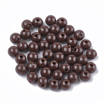 Opaque Plastic Beads, Round, Coconut Brown, 6x5.5mm, Hole: 1.8mm, about 4790pcs/500g