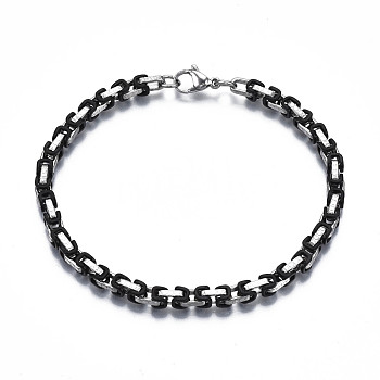 Ion Plating(IP) Two Tone 201 Stainless Steel Byzantine Chain Bracelet for Men Women, Nickel Free, Electrophoresis Black, 8-1/2 inch(21.5cm)