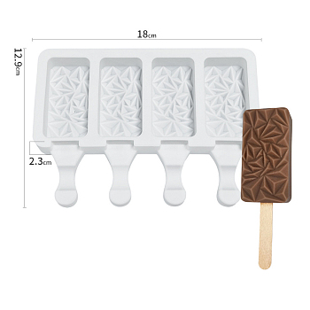 Silicone Ice-cream Stick Molds, with 4 Styles Rectangle-shaped Cavities, Reusable Ice Pop Molds Maker, Medium Aquamarine, 129x180x23mm, Capacity: 45ml(1.52fl. oz)
