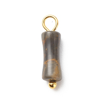 Natural Coffee Jasper Pendants, with Golden Tone Brass Findings, Bamboo-Shaped Charm, 17.5x5mm, Hole: 2.5~2.7mm