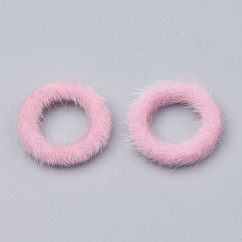 Faux Mink Fur Covered Linking Rings, with Aluminum Bottom, Ring, Platinum, Pearl Pink, 27x4mm
