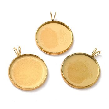 Ion Plating(IP) 304 Stainless Steel Pendant Cabochon Settings, Plain Edge Bezel Cups, Flat Round, Golden, Tray: 20mm, 27x22x2mm, Hole: 4x2mm