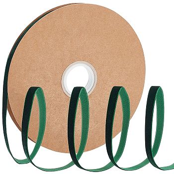 1 Roll Flocking Ribbon, Single Side, for Gift Packing, Party Decoration, Dark Green, 10x1mm, 20yard/roll