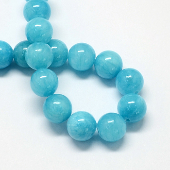 Natural Dyed Yellow Jade Gemstone Bead Strands, Round, Dodger Blue, 6mm, Hole: 1mm, about 66pcs/strand, 15.7 inch