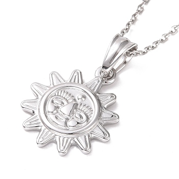 304 Stainless Steel Smiling Face Sun Pendant Necklace for Women, Stainless Steel Color, 19.69 inch(50cm)