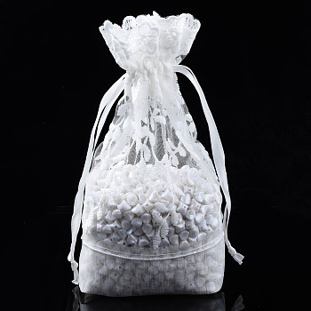 Polyester Lace & Slub Yarn Drawstring Gift Bags, for Jewelry & Baby Showers Packaging Wedding Favor Bag, Creamy White, 23~24x15~16x0.3cm