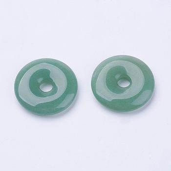 Natural Green Aventurine Pendants, Donut/Pi Disc, Donut Width: 11~12mm, 28~30x5~6mm, Hole: 6mm
