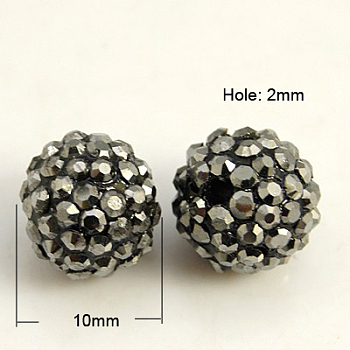 Resin Rhinestone Beads, Grade A, Round, Hematite, 10mm, Hole: 2mm
