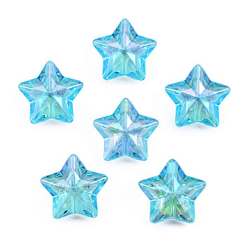 Electroplate Rainbow Iridescent Acrylic Beads, Star, Deep Sky Blue, 18x18.5x9mm, Hole: 1.8mm