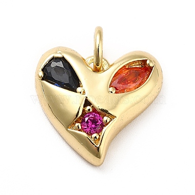 Real 18K Gold Plated Colorful Heart Brass+Cubic Zirconia Pendants