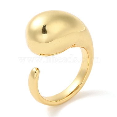 Rack Plating Brass Teardrop Open Cuff Ring for Women(RJEW-A016-03G)-3