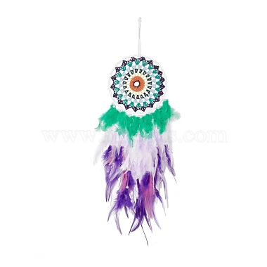 Iron Woven Web/Net with Feather Pendant Decorations(AJEW-B017-14)-2