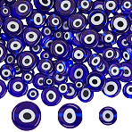 3 Strands 3 Styles Handmade Evil Eye Lampwork Flat Round Bead Strands, Blue, 6~10x3~4mm, Hole: 1mm, 1 stand/style(LAMP-LT0001-13)