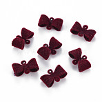Flocky Brass Links Connectors, Nickel Free, Bowknot, Dark Red, 8x12x3.5mm, Hole: 0.7mm(KK-N279-001B)