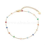 Stainless Steel Satellite Chain Anklets, with Enamel, Colorful, Golden, 9-3/4 inch(24.8cm)(X-AJEW-AN00422)