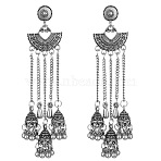 Alloy Fan Tassel Chandelier Earrings, Antique Silver, 95x20mm(FS-WG889C6-01)