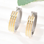 Two Tone 304 Stainless Steel Stripe Hoop Earrings, with 316 Surgical Stainless Steel Ear Pins, Ion Plating(IP), Golden & Stainless Steel Color, 20x5mm(EJEW-L307-03GP)
