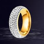 201 Stainless Steel Finger Rings for Women, with Polymer Clay Rhinestone, Golden, Inner Diameter: 18mm(WGAEC69-02)