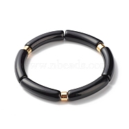 Curved Tube Acrylic Beads Stretch Bracelet for Girl Women, Golden, Black, Inner Diameter: 2-1/4 inch(5.6cm)(BJEW-JB06945-02)