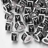 Alloy European Beads, Enamel Style, Large Hole Beads, Triangle with Letter, Platinum, Black, Letter.Y, 9.5x9x6.5mm, Hole: 5mm(X-MPDL-S038-09Y)