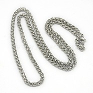 Trendy Men's 201 Stainless Steel Wheat Chain Necklaces, with Lobster Claw Clasps, Stainless Steel Color, 21.7 inch(55.1cm)(NJEW-L043A-45P)