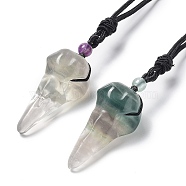 Natural Fluorite Plague Doctor Pendant Necklace with Nylon Rope, 33.39~35.59 inch(84.8~90.4cm)(NJEW-H009-01-02)
