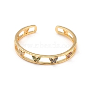 Colorful Cubic Zirconia Butterfly Hollow Out Cuff Bangle, Brass Wide Open Bangle for Women, Lead Free & Cadmium Free, Real 18K Gold Plated, Inner Diameter: 2-1/4 inch(5.6cm)x2-1/4 inch(5.65cm)(BJEW-I298-25G)