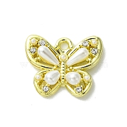 Alloy and Rhinestone Pendant, with Resin, Butterfly, Golden, 14.5x18x4.5mm, Hole: 1.8mm(FIND-Z045-03G)
