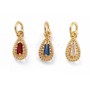 Brass Micro Pave Cubic Zirconia Pendants, with Jump Ring, Teardrop, Golden, Mixed Color, 11x5x3mm, Hole: 3mm(ZIRC-E164-63G)