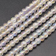 Electroplate Synthetic Crackle Quartz Bead Strands, Round AB Color Plated, Clear AB, 8mm, Hole: 1mm, about 50pcs/strand, 15.7 inch(EGLA-J067-8mm-AB01)
