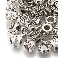 Alloy European Beads, Large Hole Beads, Mixed Shape, Antique Silver, 10~14x8~13x7~10mm, Hole: 4~5mm(MPDL-S066-047)