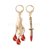 Alloy With Rhinestone Earrings Sets, Hand & Dagger, Light Gold, 60~65x8~14mm(EJEW-B043-05KCG)