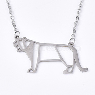 201 Stainless Steel Pendant Necklaces, with Cable Chains, Tiger, Stainless Steel Color, 17.7 inch(45cm), 2mm, Tiger: 21.5x39x1mm(NJEW-T009-JN096-1-40)