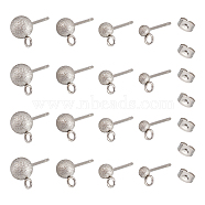 40Pcs 4 Size 304 Stainless Steel Stud Earring Findings, Textured Ball Stud Earring Post with Ear Nuts and Horizontal Loops, Stainless Steel Color, 6~10x3~6mm, Hole: 1.6~2.7mm, Pin: 0.6~0.7mm, 10Pcs/size(STAS-UN0044-43)
