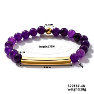 Natural Amethyst Stretch Bracelets, Brass Tube Beaded for Women, Elegant and Stylish Daily Accessory, Inner Diameter: 6-3/4 inch(17cm)(CL6256-8)