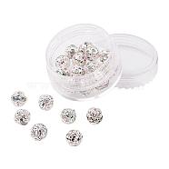 Brass Rhinestone Beads, Grade A, Silver Color Plated, Round, Crystal AB, 8mm, Hole: 1mm, 20pcs/box(RB-JP0001-8mm-28S)