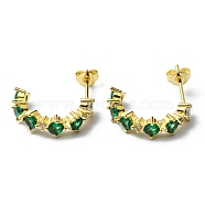 Rhinestone Curved Bar Stud Earrings, Rack Plating Brass Jewelry, Lead Free & Cadmium Free, Emerald, 19~19.5x5mm, Pin: 0.7mm(EJEW-D055-12G)