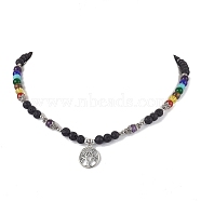 Chakra Gemstone Necklaces, Tibetan Style Alloy Pendant Necklaces, Colorful, 17.80 inch(45.2cm)(NJEW-JN04915)