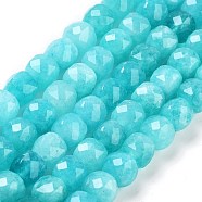 Natural White Jade Beads Strands, Faceted, Dyed, Cube, Cyan, 7x8x7mm, Hole: 1mm, about 47~48pcs/strand, 13.35~13.46''(33.9~34.2cm)(G-H028-A09-08)