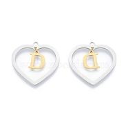201 Stainless Steel Pendants, Hollow, Heart with Letter A~Z, Real Gold Plated & Stainless Steel Color, Letter.D, 29x29.5x1mm, Hole: 2mm, A~Z: 12x8~10.5x1mm(STAS-N090-LA894-D-P)