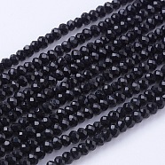 Glass Beads Strands, Faceted, Rondelle, Black, 3x2~2.5mm, Hole: 0.5mm, about 160~165pcs/strand, 37.5~38 inch(X-GLAA-G045-B02)