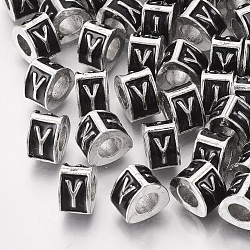 Alloy European Beads, Enamel Style, Large Hole Beads, Triangle with Letter, Platinum, Black, Letter.Y, 9.5x9x6.5mm, Hole: 5mm(X-MPDL-S038-09Y)