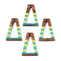 Epoxy Resin & Walnut Wood Pendants, Geometric Charms, Trapezoid, 38x25x3.5mm, Hole: 2mm(RESI-N039-121J)