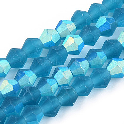 Imitate Austrian Crystal Bicone Frosted Glass Beads Strands, Grade AA, Faceted, Steel Blue, 3.5x3mm, Hole: 0.8mm, 108~123pcs/strand, 12.76~14.61 inch(32.4~37.1cm)(GLAA-F029-TM3mm-A01)