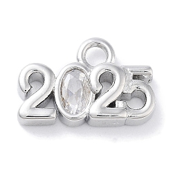 Glass Charms, with Brass Findings, No. 2025, Real Platinum Plated, 9x14x3mm, Hole: 2mm(KK-C077-02P)