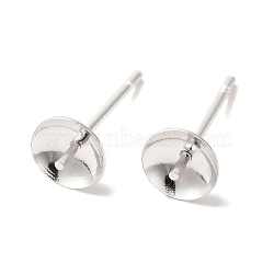 Brass Studs Earrings Finding, Lead Free & Cadmium Free, Round, 925 Sterling Silver Plated, 14x6mm, Pin: 12x1mm(KK-K383-01D-S)