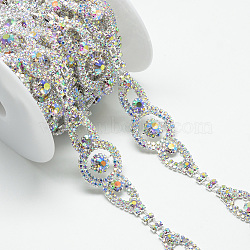 (Holiday Stock-Up Sale)Brass Glass Rhinestone Chains, with Spool, Rhinestone Cup Chain, Crystal AB, Silver Color Plated, 26.5x7.5mm, about 5yards/roll(4.572m/roll)(CHC-S001-16S-AB)