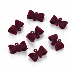 Flocky Brass Normal Links Connectors, Bowknot, Dark Red, 8x12x3.5mm, Hole: 0.7mm(KK-N279-001B)